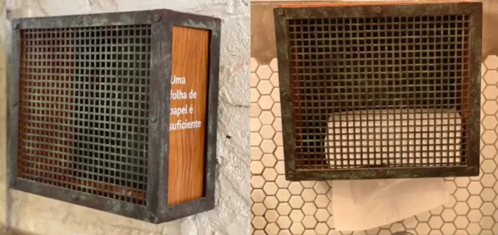 Toalheiro de papel em ferro e madeira
