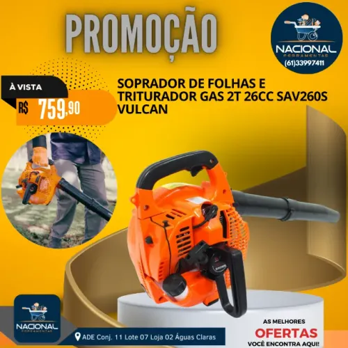 Soprador de Folhas Lateral a Gasolina 2T 26CC 0,90HP SV260-S VULCAN