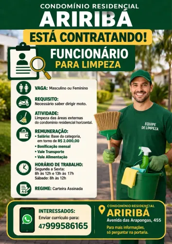 Vaga de emprego limpeza externa 
