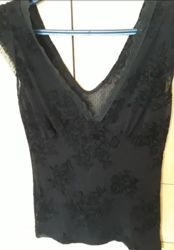 Blusa preta transparente P
