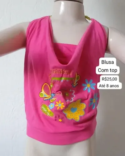 Blusa infantil acompanha top veste até 8 anos