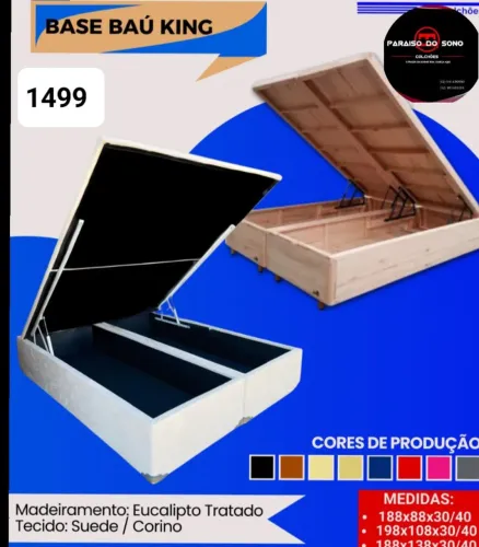 Base Baú King com Madeira Eucalipto Tratado e Suede