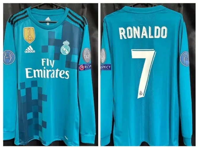 Camisa Real Madrid Espanha 2017/2018 CR7 Ronaldo de Jogo Verde Aniz Manga Longa