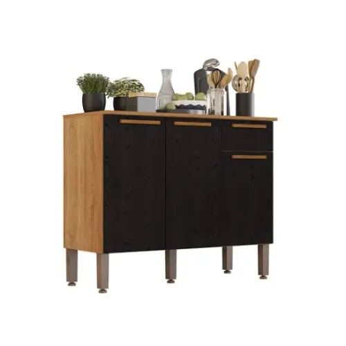 Balcão De Cozinha 3 Portas 1 Gaveta 105 Cm Preto