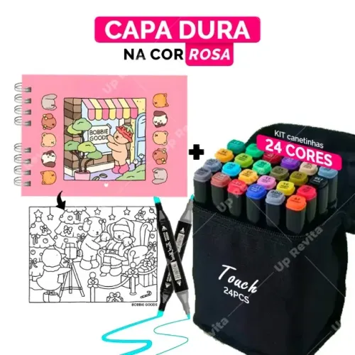 Kit Canetinhas 24 unidades + Livro de colorir bobbie goods