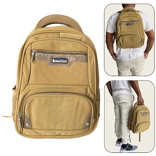 Mochila Para Notebook 13" com 4 Compartimentos, Cor Bege Claro - Hai Power 