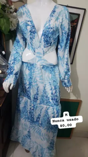 PEÇA NOVA!! Vestido longo estampado azul e branco