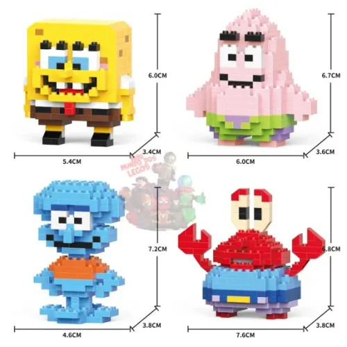 Bob Esponja Patrick Molusco e Siriguejo Minifigures de micro blocos de montar Sponje Bob