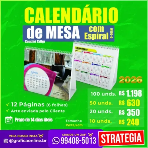 Calendário de Mesa Espiral - 12 folhas
