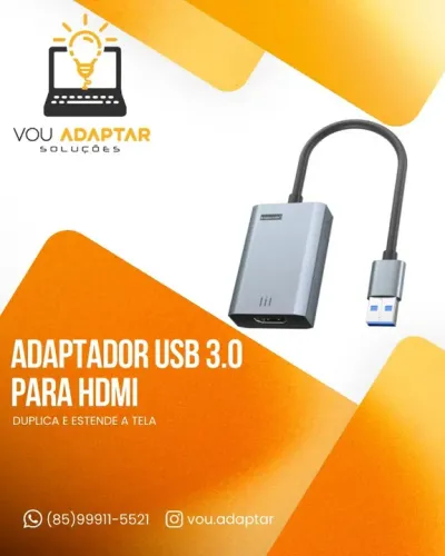 Placa de Vídeo Adaptador USB 3.0 para Hdmi duplica, estende e clona tela