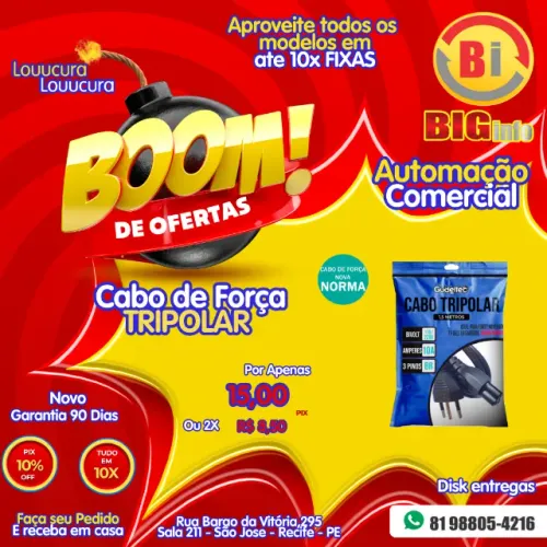 Cabo Tripolar para Notebook Padrão Novo Reforçado