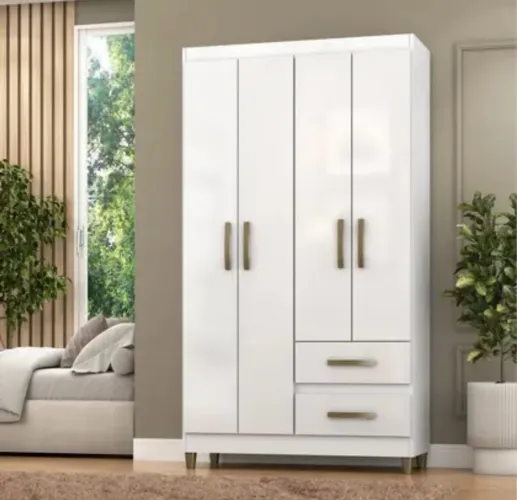 Guarda-Roupa Moderno Branco com 4 Portas e Gavetas