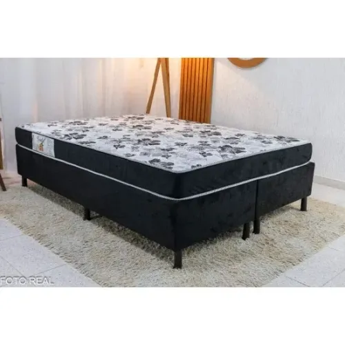 Box Casal Bipartida Sued Preto + Colchão Casal Santé D33 138x188x15 Nosso Sonho