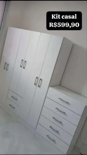 Kit Casal Branco - Guarda-Roupa e Cômoda