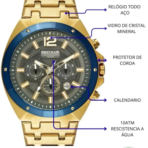 Relógio seculus masculino dourado 