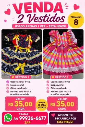 vendo tamanho 8 lindo vestido usado 1 vez 35 cada
