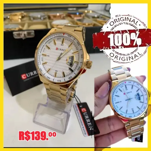 Relógio Curren Masculino Dourado Clássico