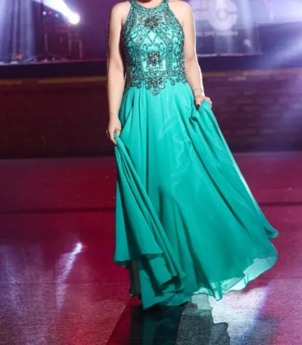 Vestido de Festa Baile Verde Água