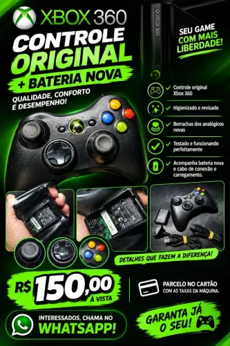 CONTROLE DE XBOX 360 ORIGINAL + BATERIA NOVA