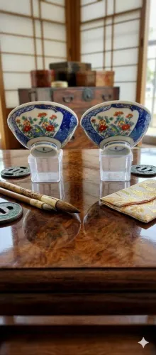 Par de Tigelas / Taças de Arroz em Porcelana Japonesa (Estilo Imari / Kutani)