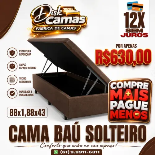Cama Box Baú Solteiro 88x188x43 12x Sem Juros