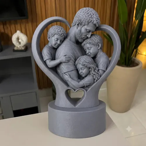 Escultura Dia dos Pais - Coração Pai & 3 Filhos - 15 cm