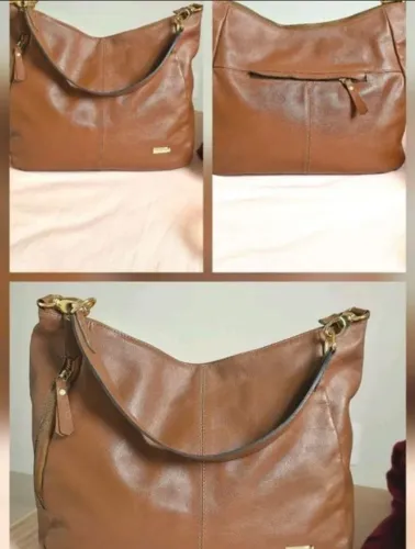Bolsa apoena de couro legítimo - cor caramelo 