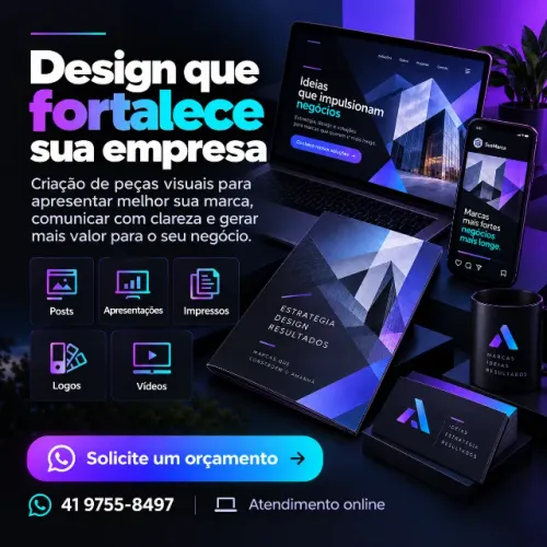 Soluções visuais para negócios | Catálogos, posts, logos e impressos