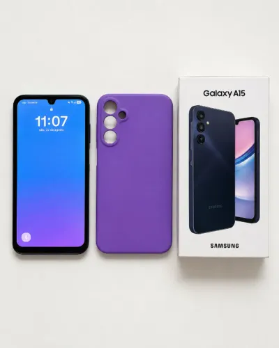 Samsung Galaxy A15 4G 128GB 4GB RAM Azul Escuro Dual SIM + Capa roxa