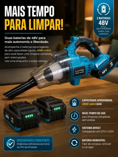 ASPIRADOR PORTATIL DOMESTICO A BATERIA , KIT 2 BATERIAS 400W
