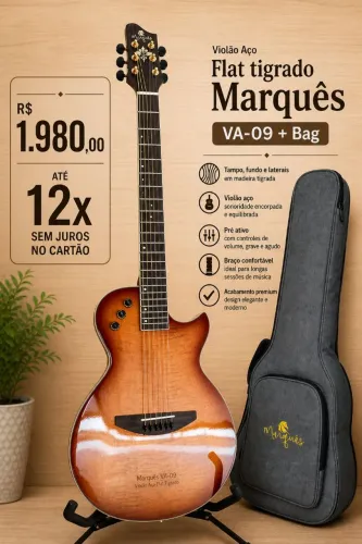 Violão Marquês Aço Eletroacústico Ativo Flat Anatômico Cutaway Mahogany Tigrado Brilho