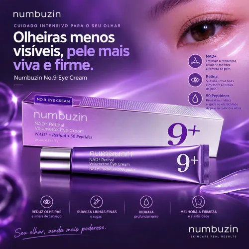 Numbuzin No.9 - Skincare Coreano Premium Área dos Olhos com Retinal + 50 Peptídeos