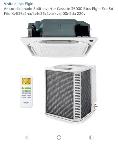 Ar condicionado Split Cassete Inverter Eco Elgin 36000 btus. Novo. Na caixa. Nota Fiscal