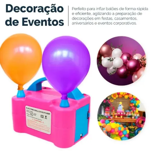 Bomba Elétrica para Balões 2 Bicos 110v - Inflador Rápido de Bexigas para Festa e Decoraçã