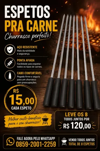 Espetos para assar carnes e frangos 