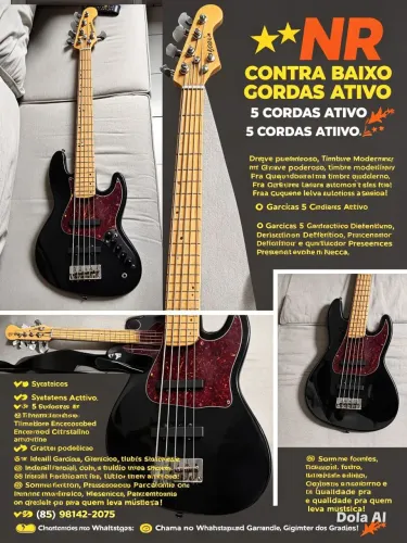 ? CONTRA BAIXO GARCIAS 5 CORDAS ATIVO, MODELO JAZZ BASS