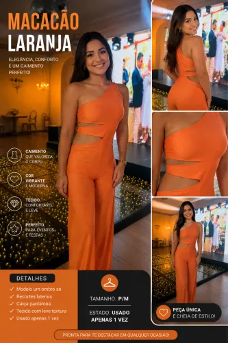 Macacão Laranja Feminino Elegante - Um Ombro Só | Pouco Usado