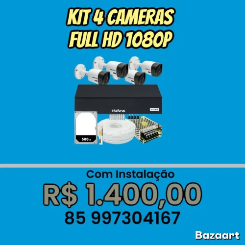 Kit 4 Câmeras DVR  Intelbras FULLHD 1080p com Instalação 