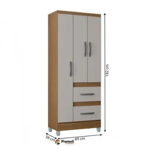 Guarda-roupa Capri 3 Portas 2 Gavetas damasco /off White Poquema