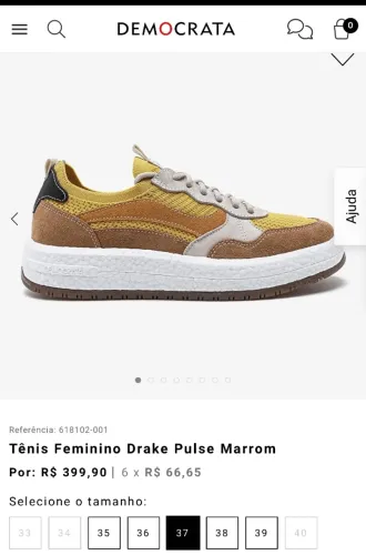 Tênis democrata Drake Pulse Marrom TAM 37 (novo zerado)
