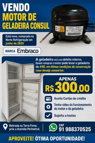 Vendo motor de geladeira Consul novo marca Embaco