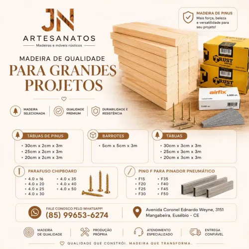 Tábuas de Pinus, Barrotes e Fixadores - JN Artesanatos Eusébio