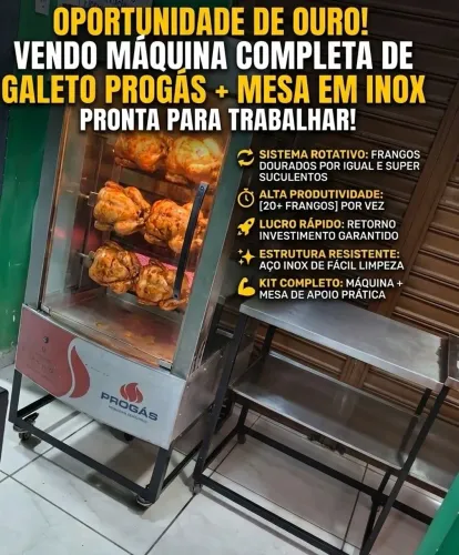 Vendo Conjunto Completo: Máquina de Assar Galeto /+ Mesa de Apoio em Inox projetada