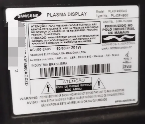 TV Plasma 43" Samsung 3D 2 HDMI PL43F4900