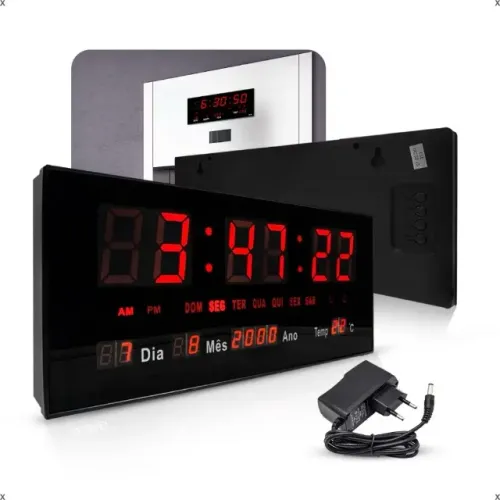 Relógio Parede Digital Led Grande Data Mês E Ano Temper 36Cm