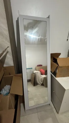 Espelho De Chão Com 2 Prateleiras Retrô Branco Com Moldura Moderna