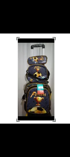 Kit Bolsa Escolar com carrinho, Lancheira e Estojo (NOVO)