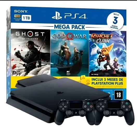 PS4 1 TB 2 Controles 3 Jogos