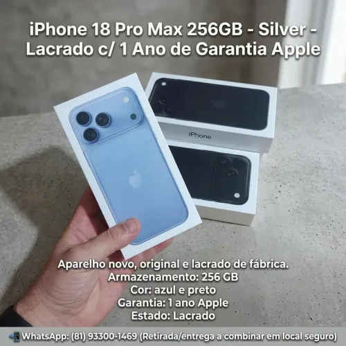 iPhone 18 Pro Max 256Gb - Preto e Azul - Lacrado - 1 ano Garantia Apple (Pronta Entrega)