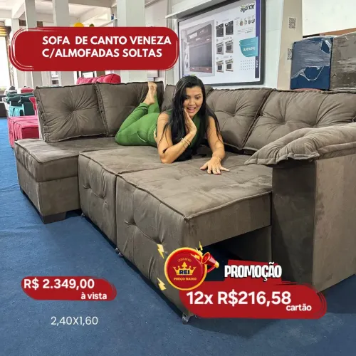 PROMOÇÃO URGENTE - Sofá de Canto RETRÁTIL Veneza Grande Marrom  apenas 12x R$216,58